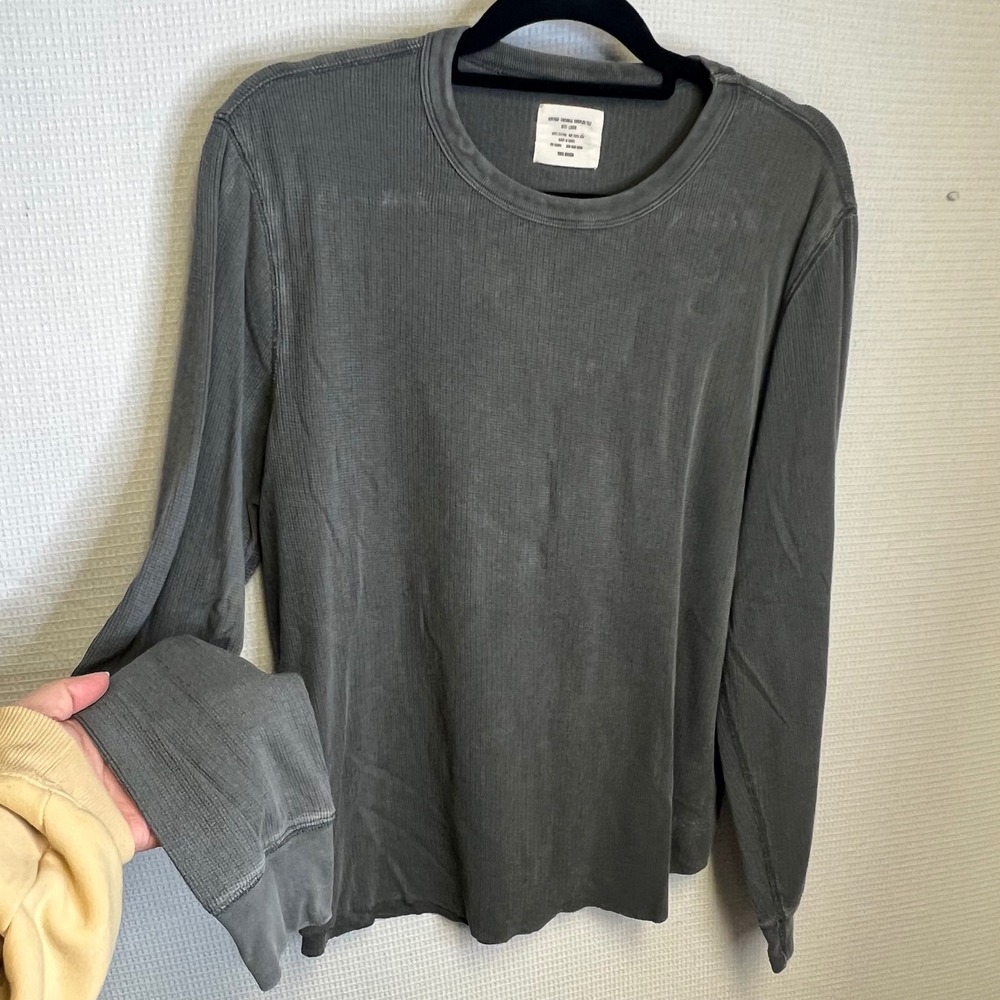 Buck Mason Vintage Thermal Surplus Tee Mens Large Grey Waffle Knit Long Sleeve